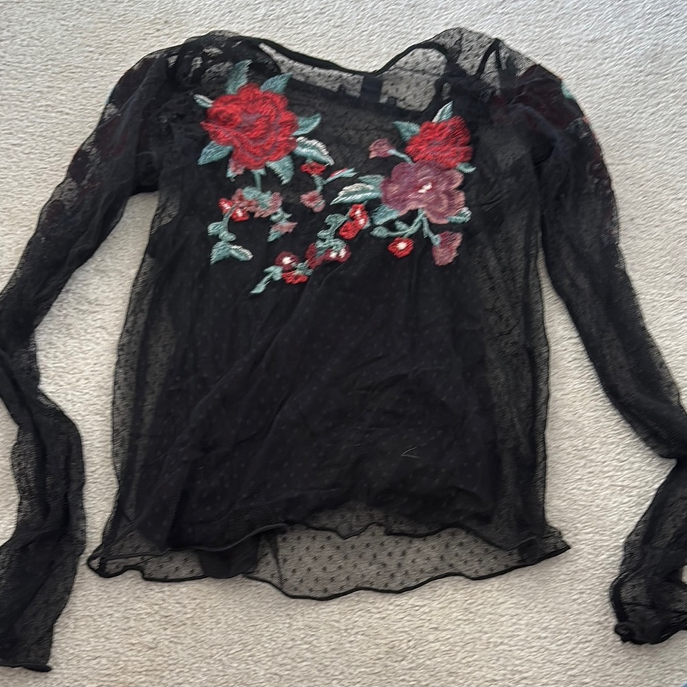 American Eagle Outfitters Black Embellished Asymmetrical Blouse